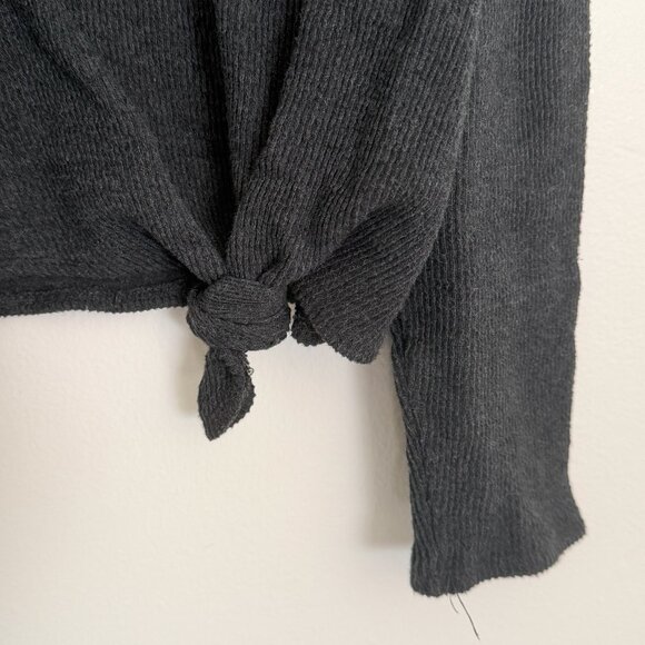Madewell Texture & Thread Dark Gray Jacquard Ribbed Knot Front Top M - Picture 4 of 5